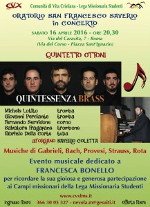 Concerto Roma 16 aprile in memoria di Francesca Bonello