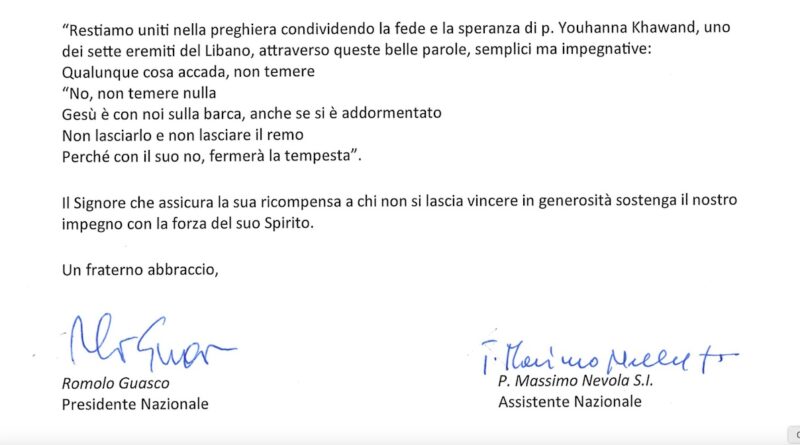 Lettera sulla situazione in Libano