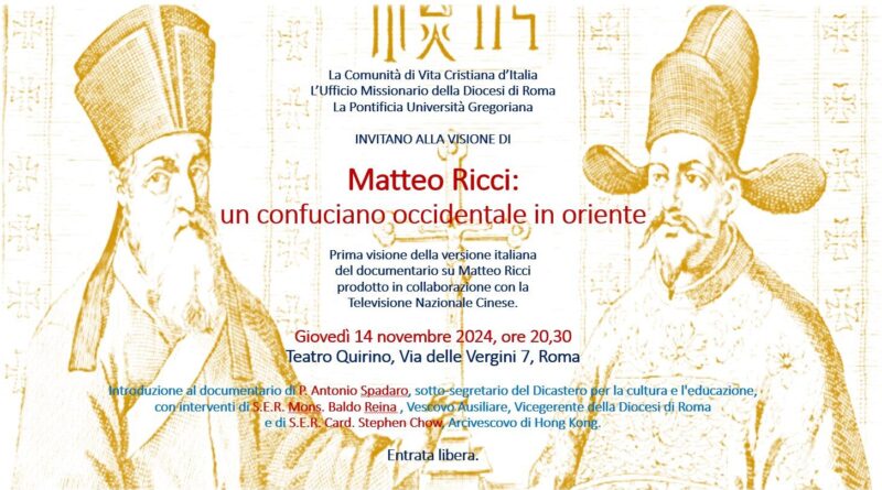 Docufilm sul gesuita Matteo Ricci girato in parte anche a S. Ignazio e al Visconti, già visto da circa un miliardo di cinesi e che viene presentato ora nella versione italiana in anteprima RAI. L’evento costituisce un importantissimo tassello nel cammino di normalizzazione tra Chiesa Cattolica e Cina.